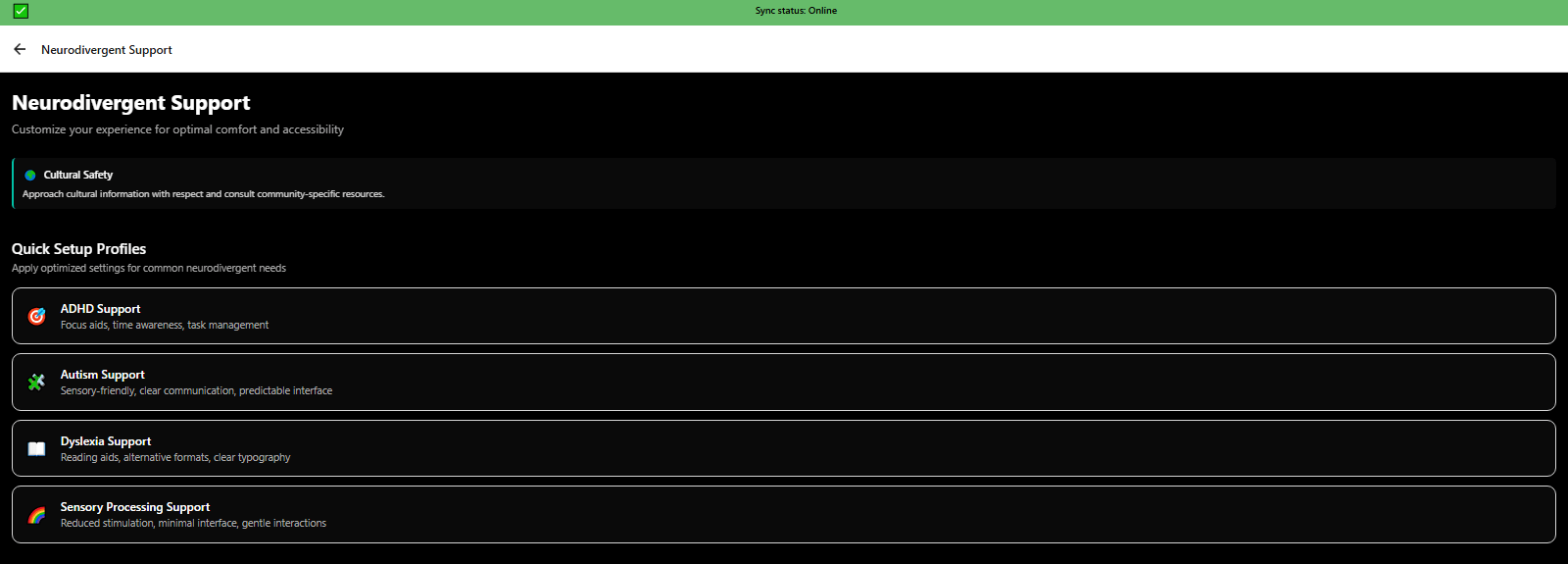 Neurodivergent support settings overview for ADHD, autism, and cognitive differences - 3mpwrApp inclusive design