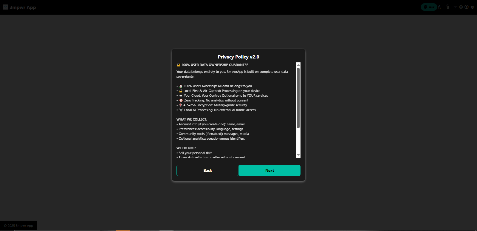 Privacy Policy v2.0 - how 3mpwrApp protects your data and respects privacy - data protection